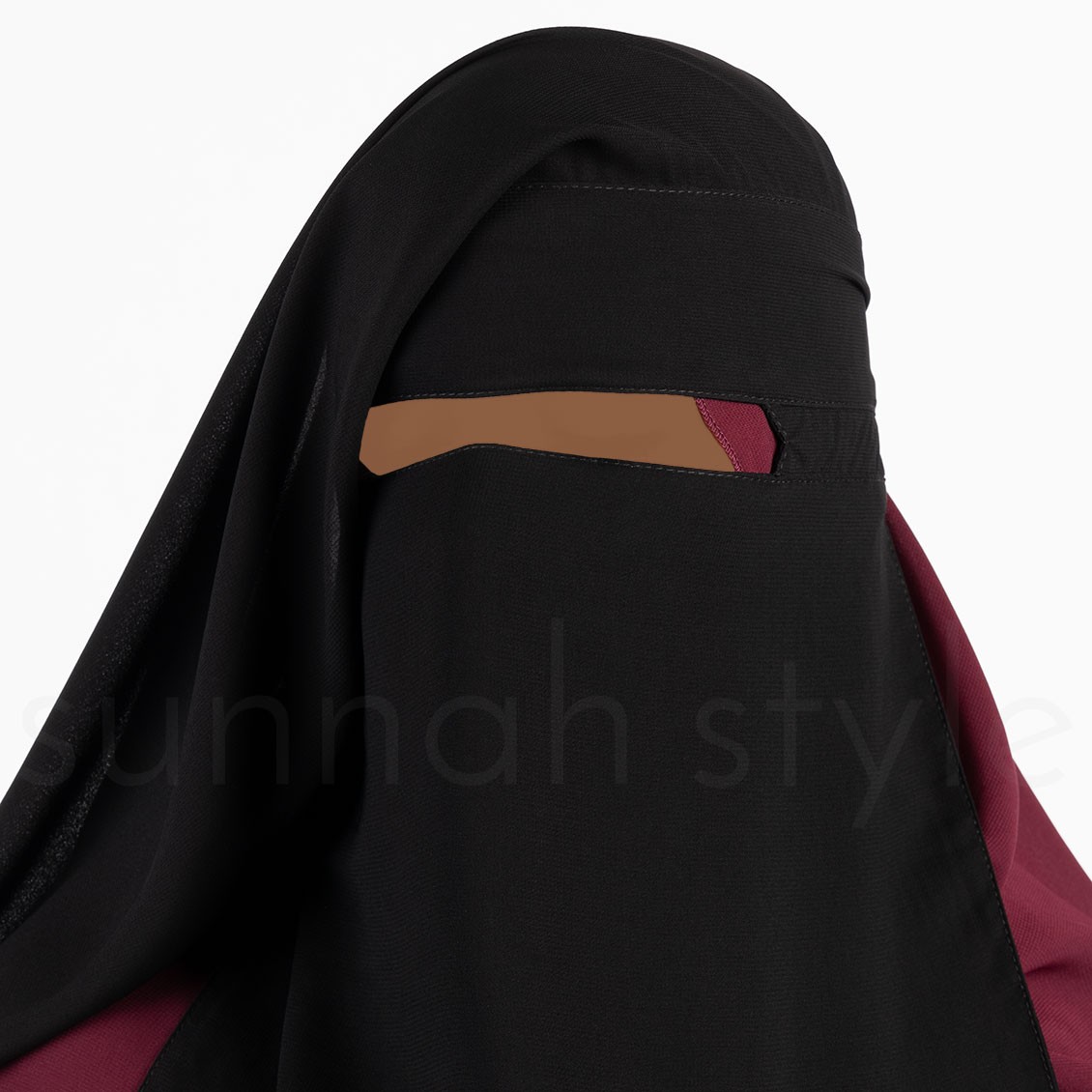 Sunnah Style No-Pinch Two Layer Niqab Black